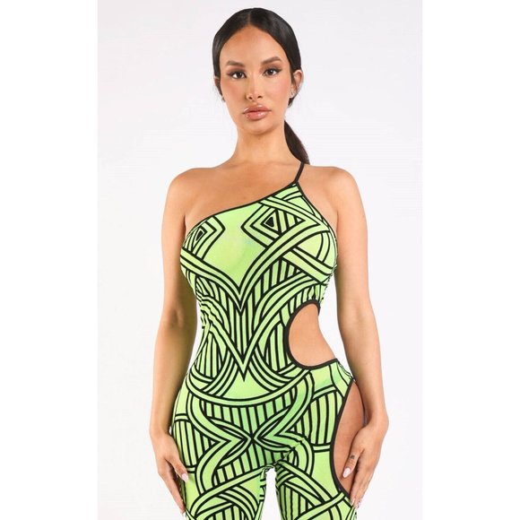Women's Sexy One Shoulder Back-Zip Cut-Out Detailed Jumpsuit Party Club Festival - Picture 10 of 10